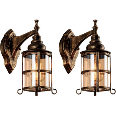 Ensemble de 2 appliques murales en verre rustique ambré, bronze industriel brossé, lampe de porche de style industriel, rétro et étanche pour l'intérieur de la chambre à coucher et le salon (sans ampoule)