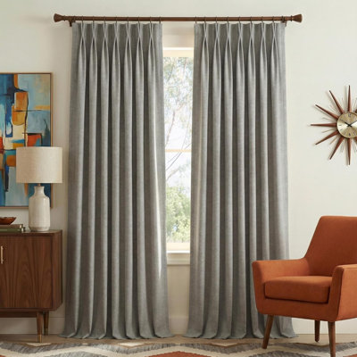  Pinch Pleated Linen Textured Curtains, Room Darkening 395 GSM Drapes with Hooks for Sliding Glass Door, 2 Panels, Stone Grey, W40 x L96