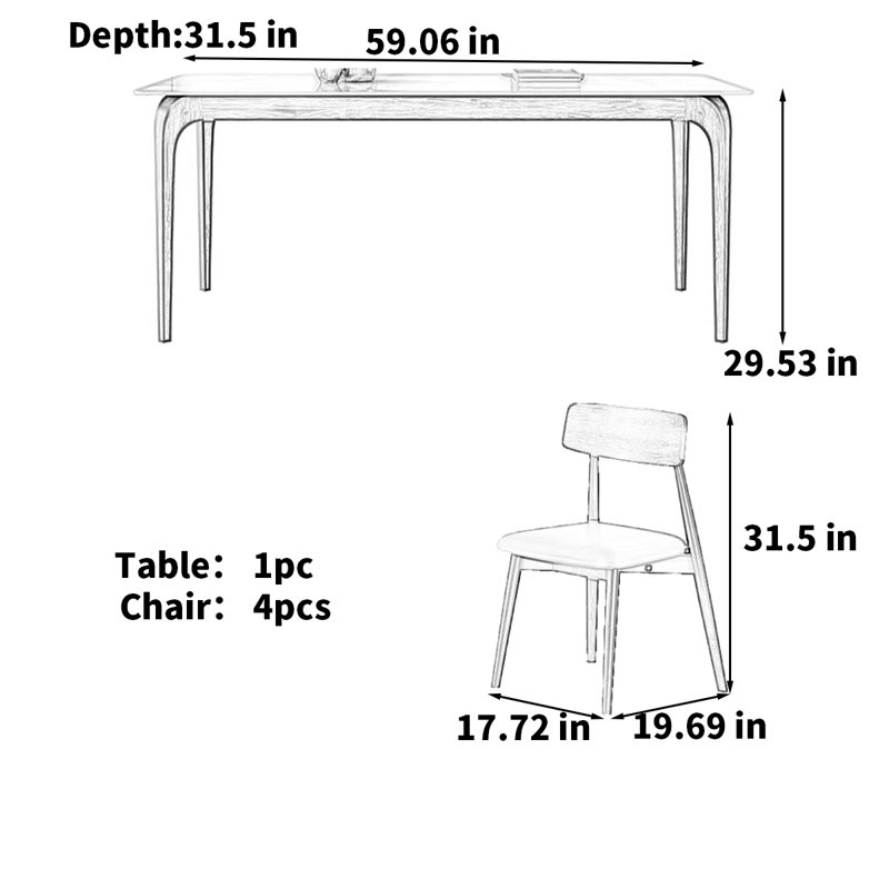 Table de salle à manger rectangulaire, H 29,53 po x L 59,06 po x l 31,5 po