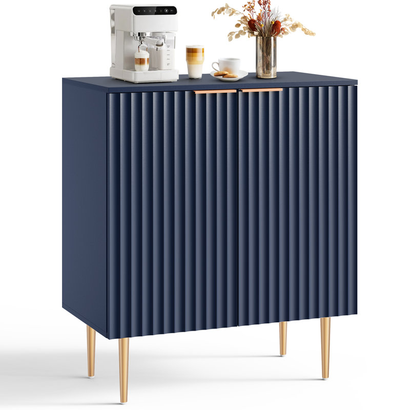 Rishaw 28.5" W Fluted 2-Door Accent Cabinet with Adjustable Interior Shelves, Blue, 1