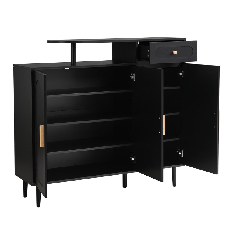 Armoire à chaussures élégante avec portes arquées et tiroir, Noir