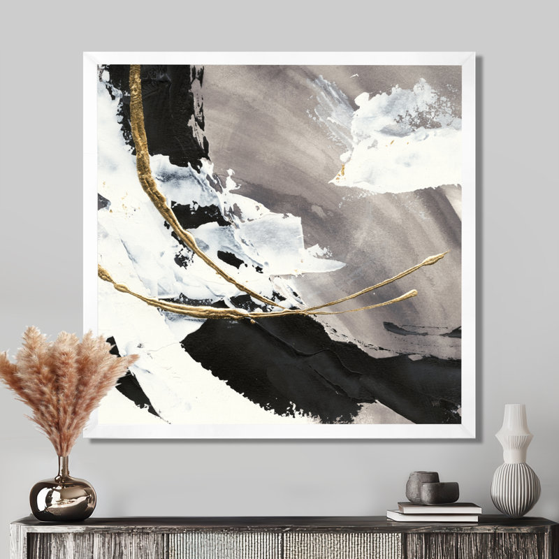Abstrait art mural sur toile, impression moderne de l'arc peint Glam - Glam Painted Arcs II, H 16 po x l 16 po, Doré