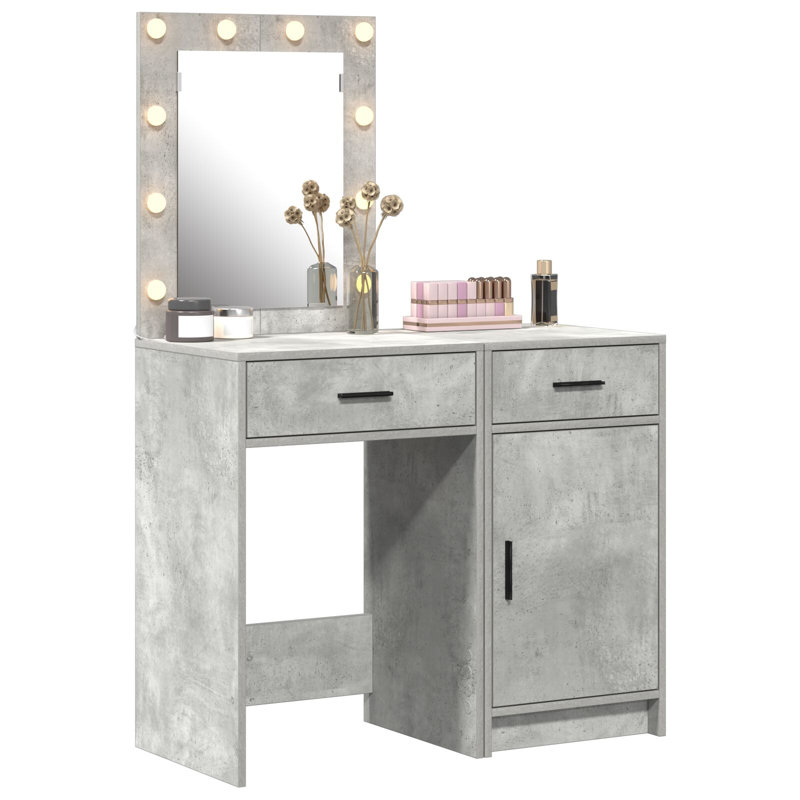 Dressing Table with Mirror, Concrete Grey