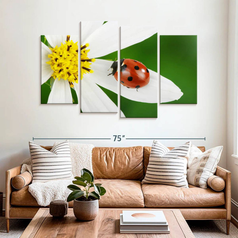 Brampt Ladybug On White Flower, 22" H x 36" W