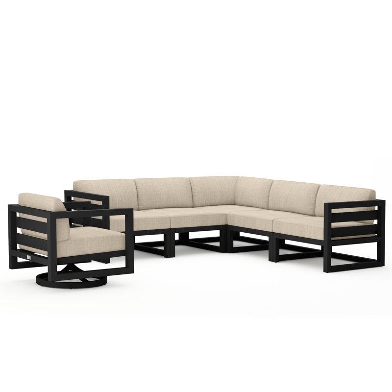 Avion 6 Piece Sectional Set With Swivel, Black, Canvas Flax Sunbrella® Canvas