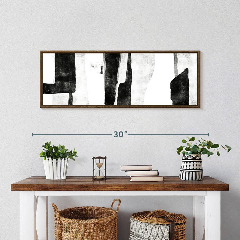Blanc à noir Wildman II, 28 po x 10 po, Cadre flottant noyer