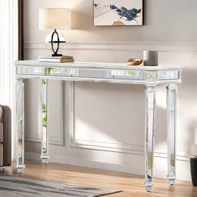 Mirror Console Table With Vintage Wood Grain Carving Process