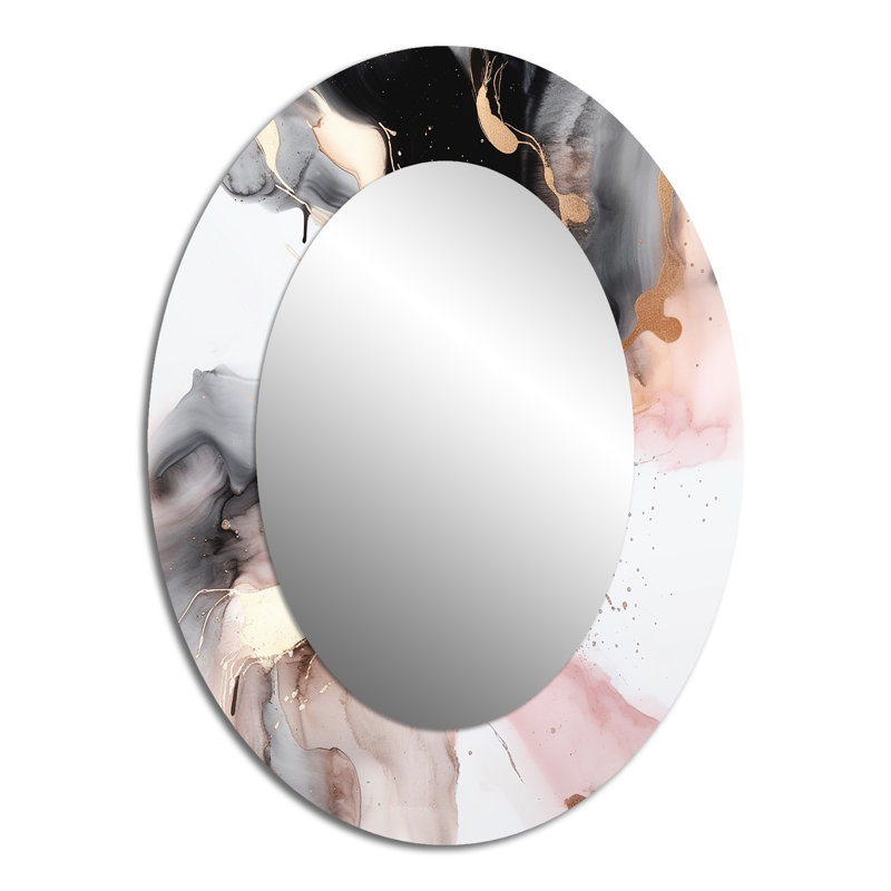 Miroir mural ovale rose sur fond texturé rose et noir I, 40 po x 30 po