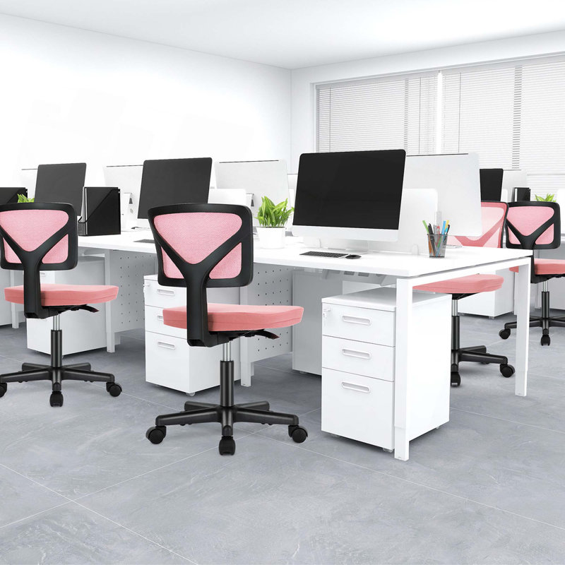 Petit fauteuil de bureau sans accoudoir avec support lombaire, Rose