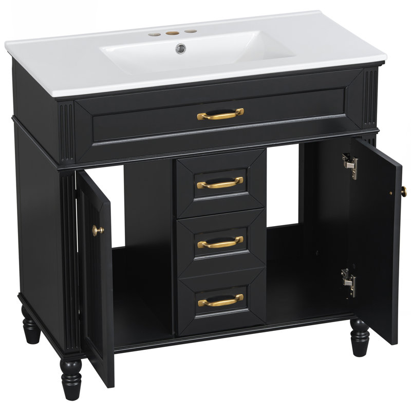 Meuble-lavabo 36 po avec lavabo, Noir