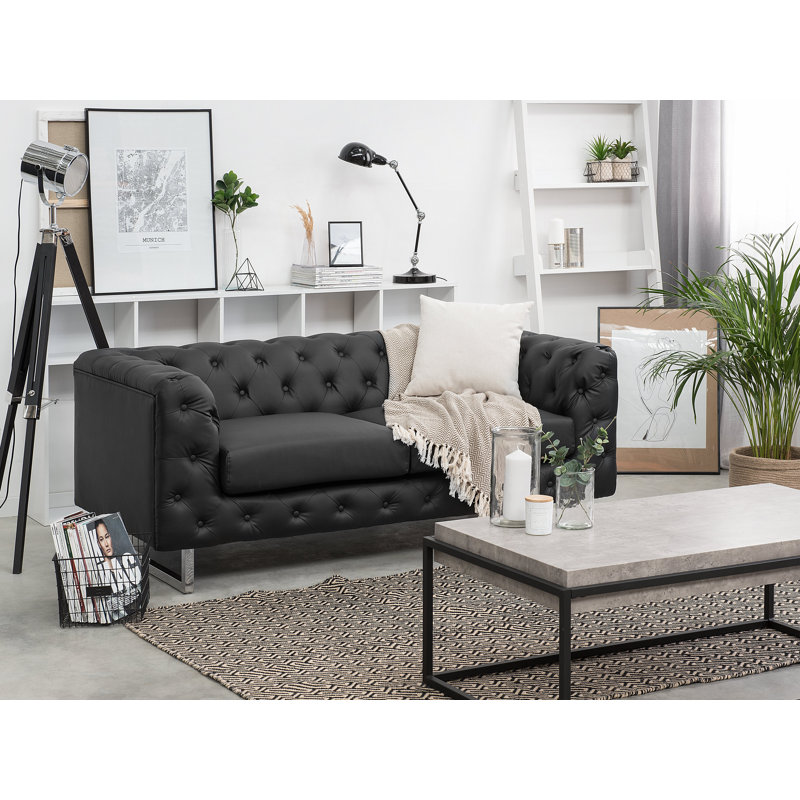 Mellal 2 Seater Faux Leather Sofa, Black