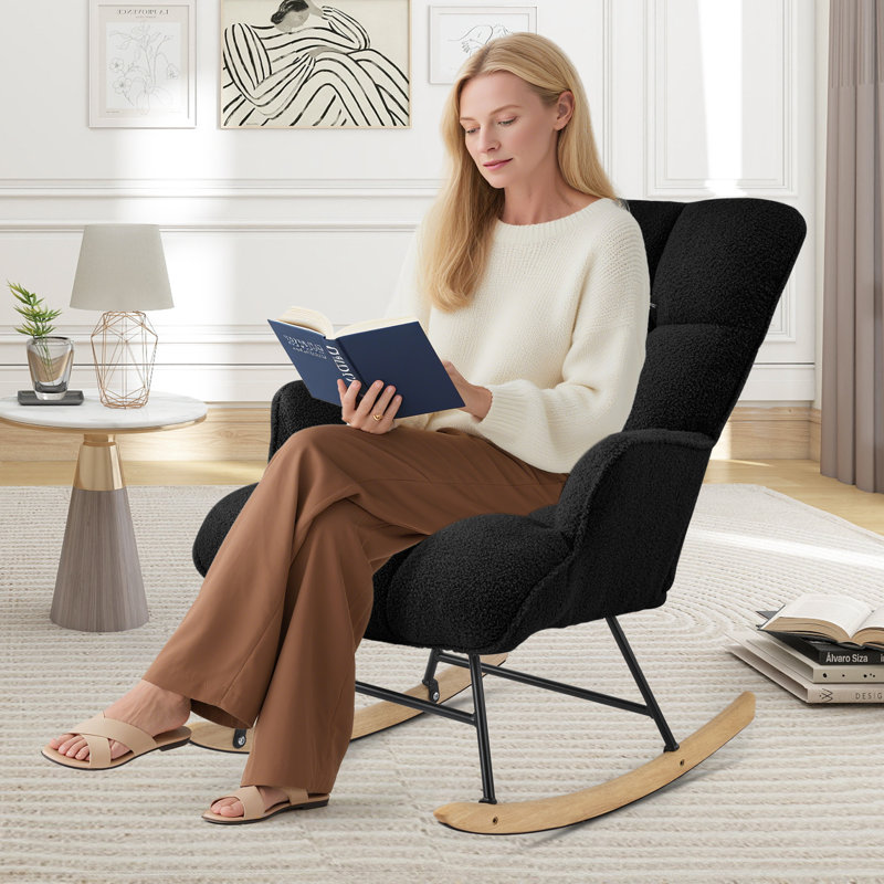 Solid + Manufactured Wood/Iron Rocking Chair, Black