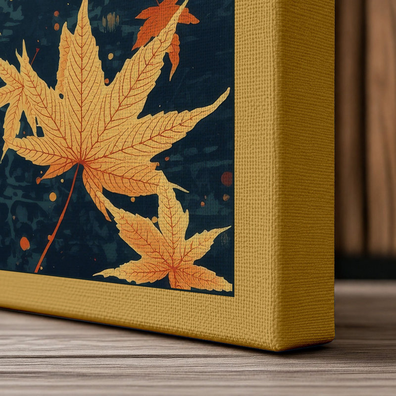 Autumn Leaves Adrift Modern - Wrapped Canvas, Ochre Border, 24x16 - 61.0 x 40.6 cm