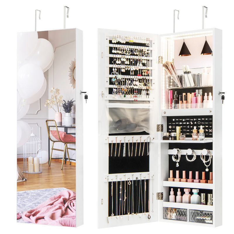 Armoire à bijoux avec miroir Mutsuko, Blanc