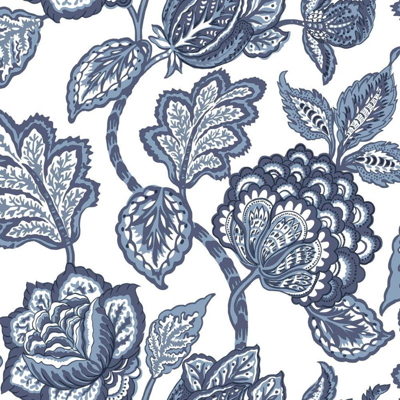 Rouleau de papier peint l 27 po x l 27 po midsummer jacobean, Blanc / Bleu