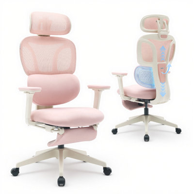 Ergonomic Mesh Task Chair, High Back Office Chair with 3-Level Recline Lock, Task Chair with Adjustable Headrest & Armrest & Backrest, Lumbar Support, and Retractable Footstool