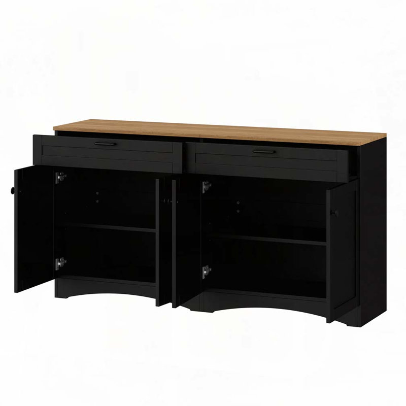 Armoire de rangement 4 portes avec 2 tiroirs, Noir