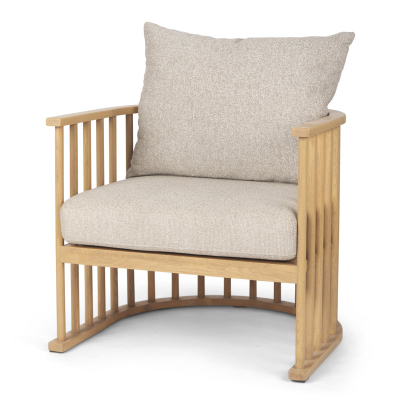 Fauteuil demi-tonneau Kathy, Sergé de coton beige, Brun clair