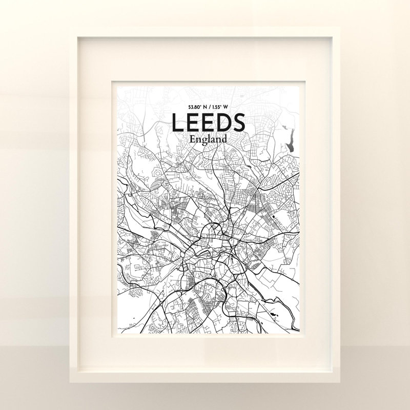 Carte de la ville de Leeds, impression, Noir / blanc, H 20 po x l 16 po