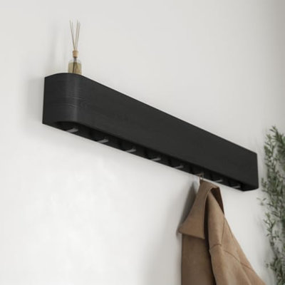 Porte-manteau mural « Toke » - Portemanteau au design moderne avec crochets muraux dissimulés - Panneau en placage de bois massif - Chêne, Noir