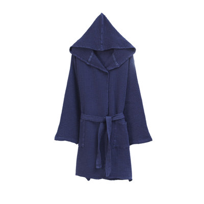 Cotton Blend Terry Cloth Gender Neutral Above Knee Bathrobe with Pockets and Hood