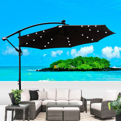 Voneda Patio Umbrella 10 Ft Solar Powered - Colorfast, 8 Ribs, For Garden Deck Backyard Pool Outdoor Led Powered,