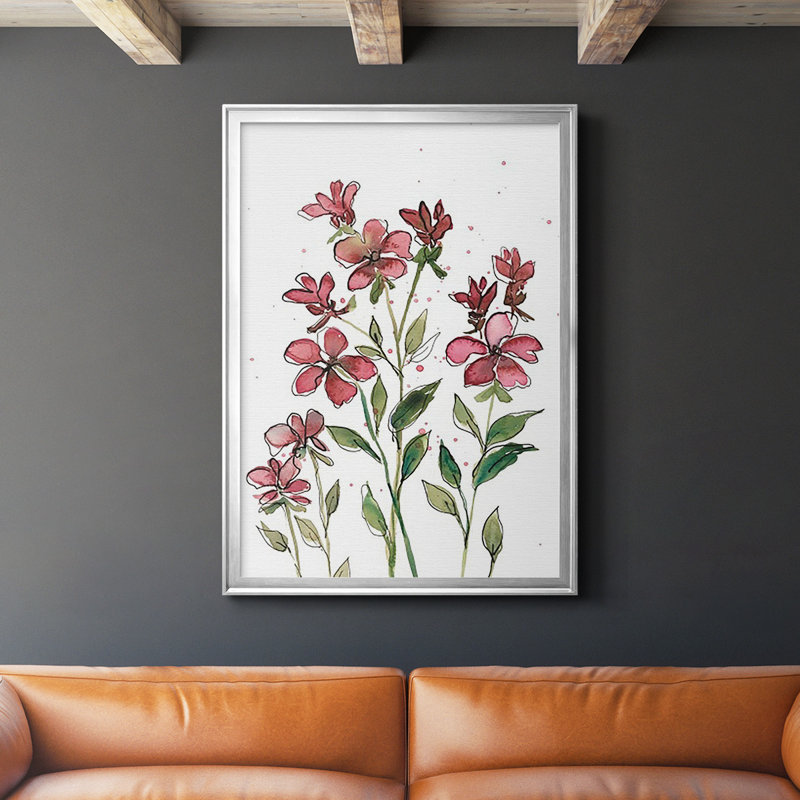 Aquarelle sur tiges florales II, reproduction encadrée de qualité supérieure - prête à être accrochée, Argent