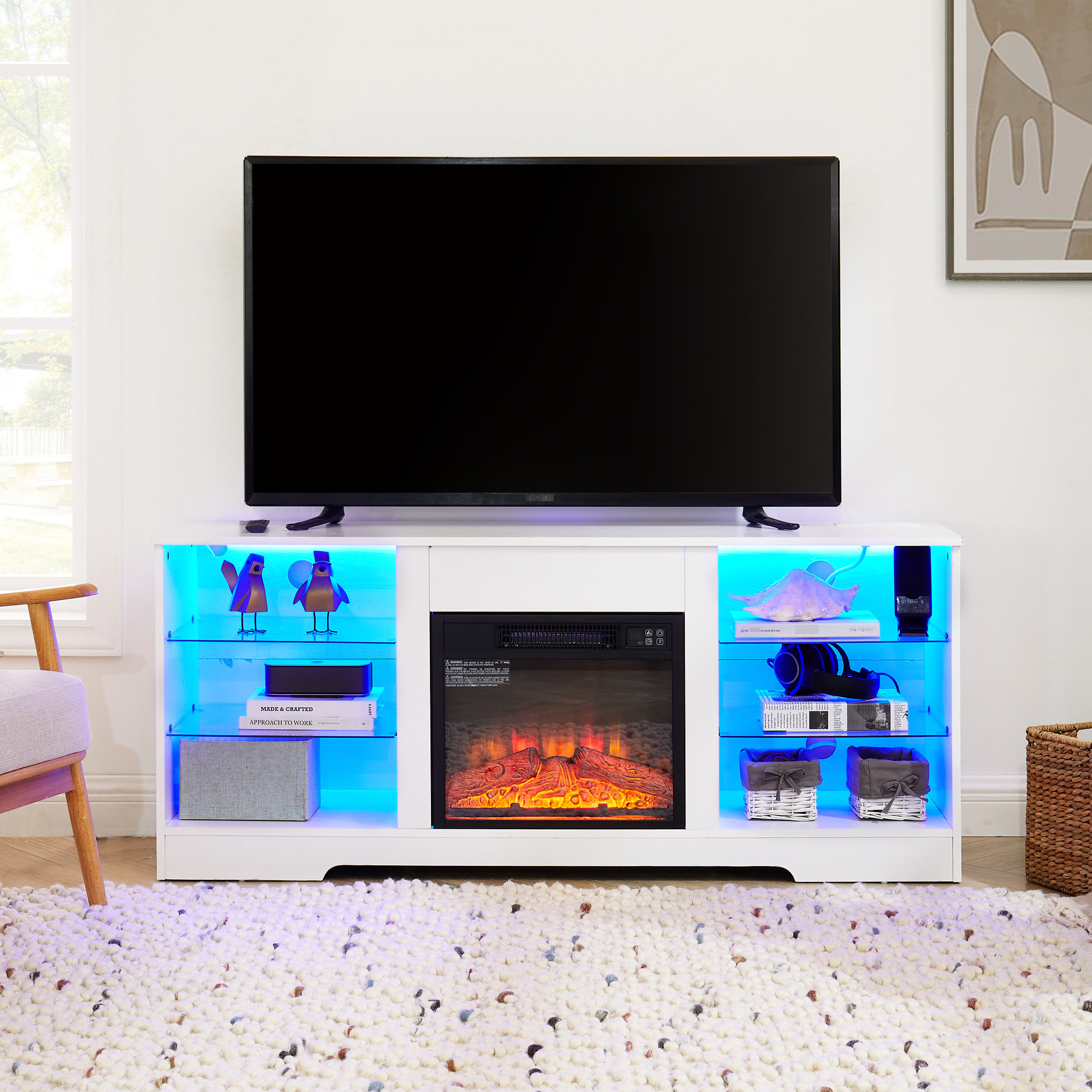 Latitude Run® Tv Stand With Electric Fireplace, Adjustable Brightness ...