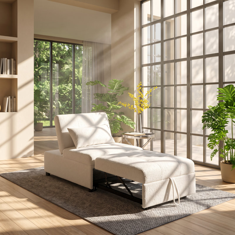 Fauteuil-lit convertible sans accoudoirs Poundex en sherpa, 112 cm L x 81 cm P x 86 cm H