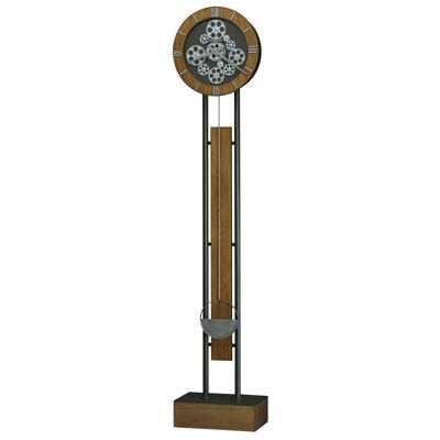Keanu Modern Grandfather Clock, Motorized Moving Gears, Wire Brushed Rustic Finish, Quartz Movement