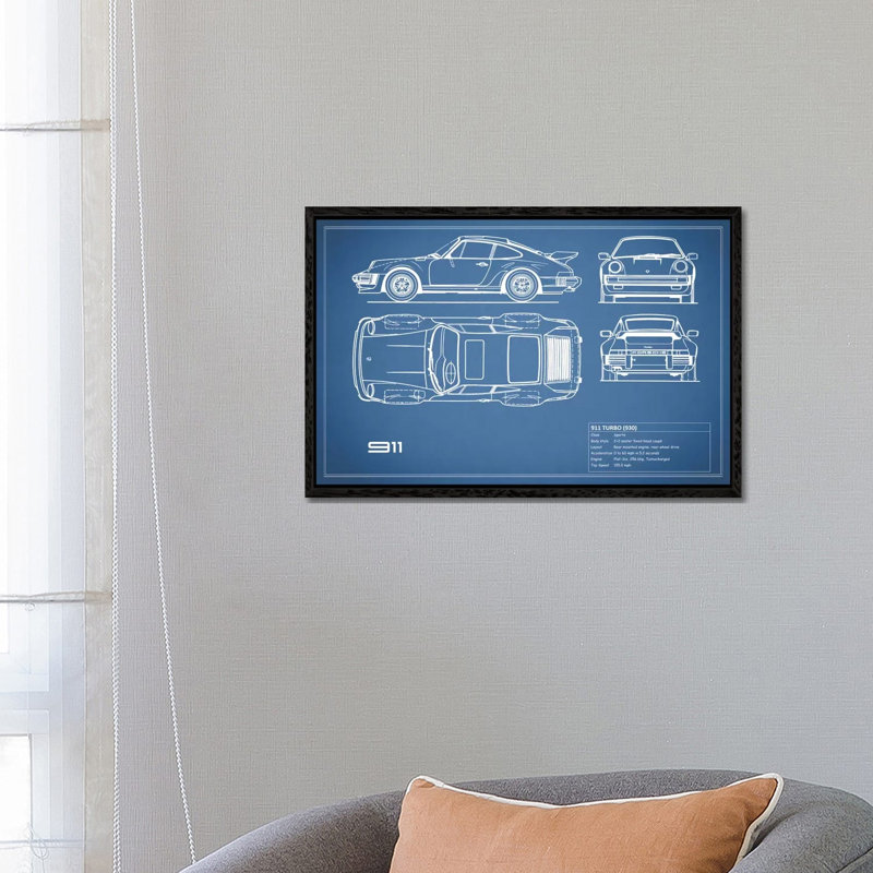 1977 Porsche 911 Turbo (930) (Blue) by Mark Rogan - Floater Frame Gallery-Wrapped Canvas Giclée on Canvas