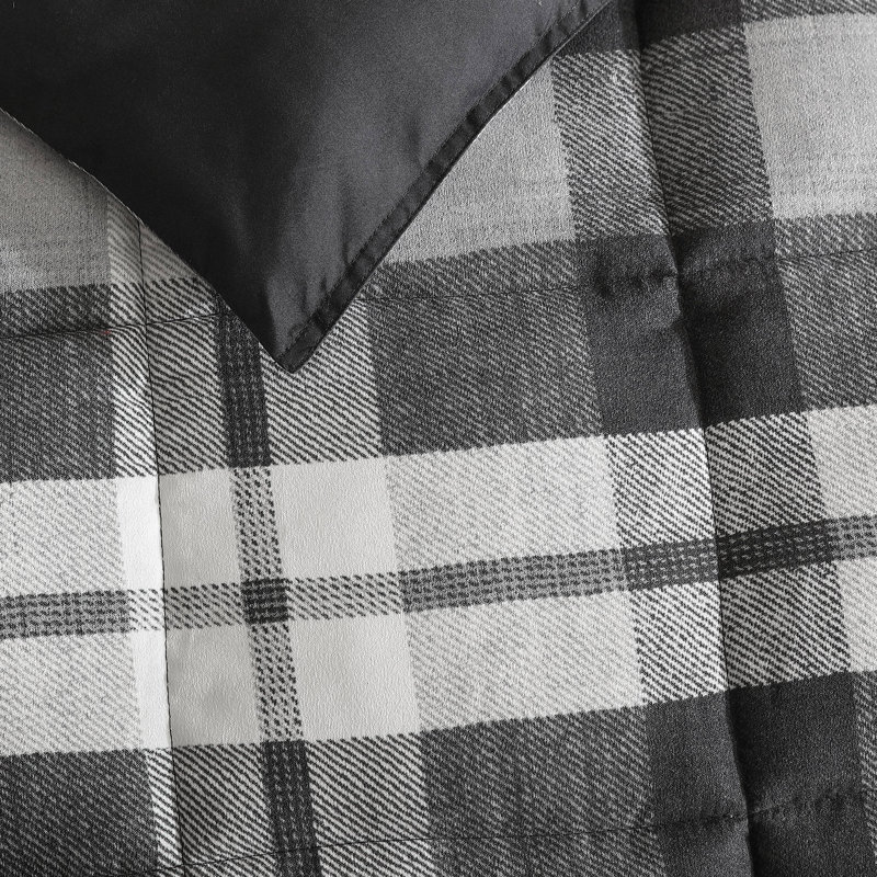 Nautica Crossview Plaid Microsuede Comforter Set, Queen Comforter + 2 Standard Shams, Charcoal
