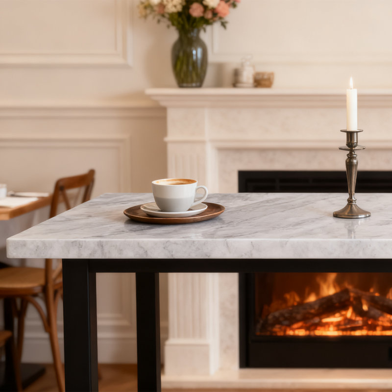Onzell Modern 120*60CM Rectangular Dining Table Bar Table with Sled Legs, Silver Marble