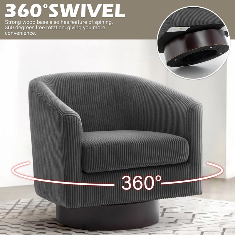 Bennett 72.1Cm Wide Swivel Barrel Chair, Grey Corduroy