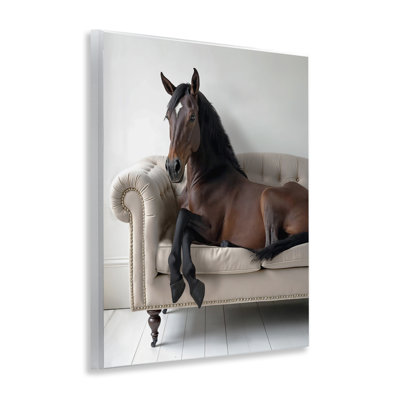Cheval, se prélassant sur un canapé, art mural, par lettré et doublé