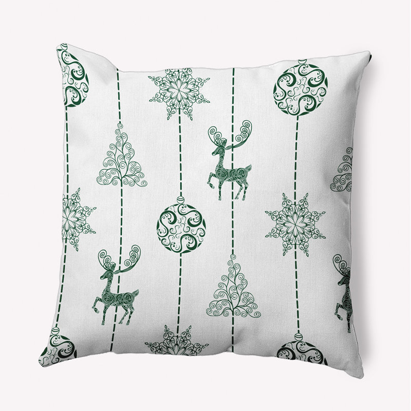 Coussin intérieur / extérieur Christmas Lines, Blanc/vert, H 16 po x l 16 po