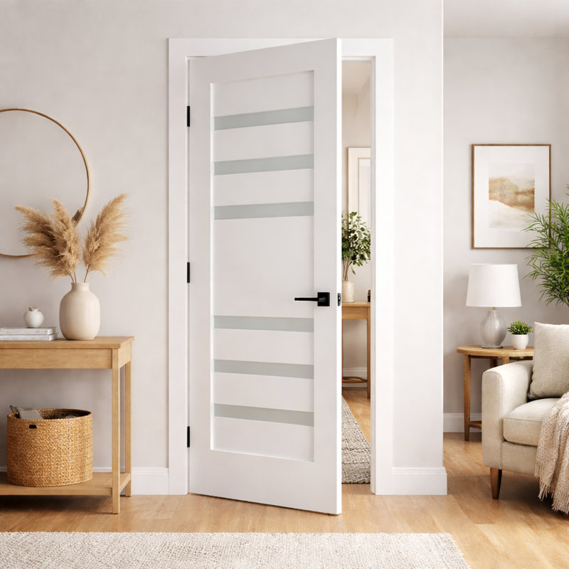 Petite porte en verre givré blanc apprêté 6 petites, 30 po X 80 po, porte intérieure de conception complexe, 24 po x 80 po