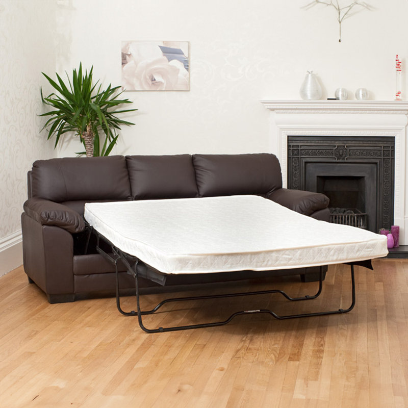 Robidoux 3 Seater Faux Leather Sofa Bed, Brown