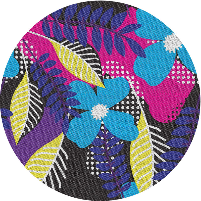 Tapis floral bleu / violet / jaune Reinholds, Rond 8 pi