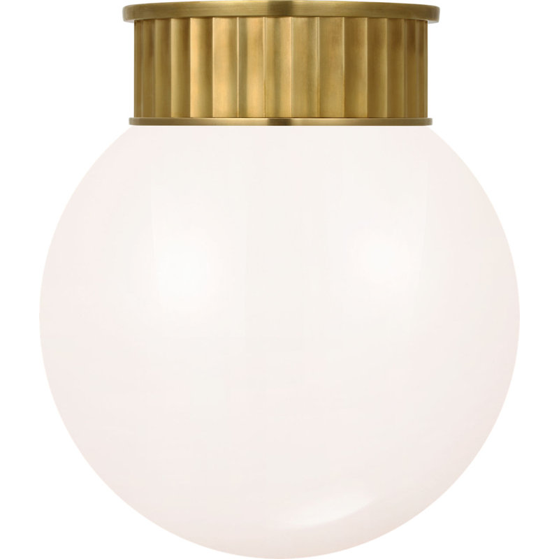 Cavill Flush Mount with White Glass, Natural Brass, 13.25" H x 11.5" W x 11.5" D