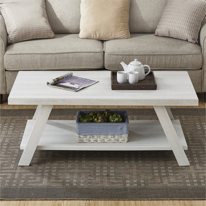 Table basse à 4 pieds avec rangement Angeleca, Blanc