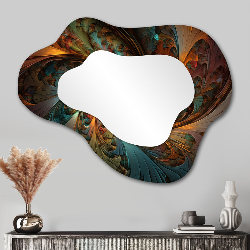 Dark Rainbow Fractal Spiral III - Fractals Cloud Decorative Wall Mirror, Blue Asymmetrical Large Mirror, Printed Metal Art