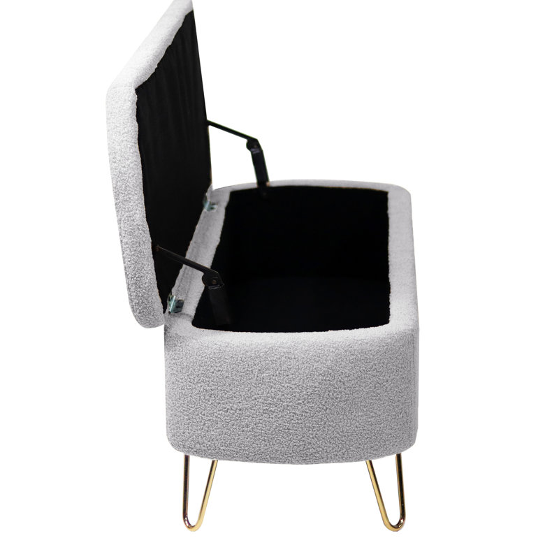 Practical Entryway Storage Seat In Grey Faux Fur With Gold Living Room Bench, Gray
