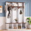 Arbre d'entrée de style maison de campagne en bois avec design arqué, banc de rangement pratique en noyer avec 5 crochets noirs, armoire à chaussures minimaliste 4-en-1 avec 7 compartiments pour le vestibule, salon, blanc