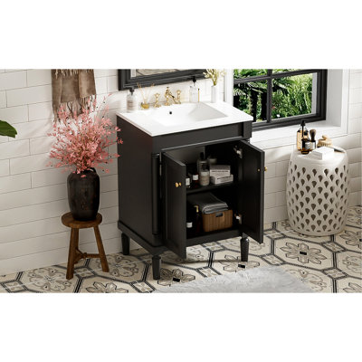 Meuble-lavabo simple, 24 po, planches, lavabo rectangulaire à finition élégante, construction