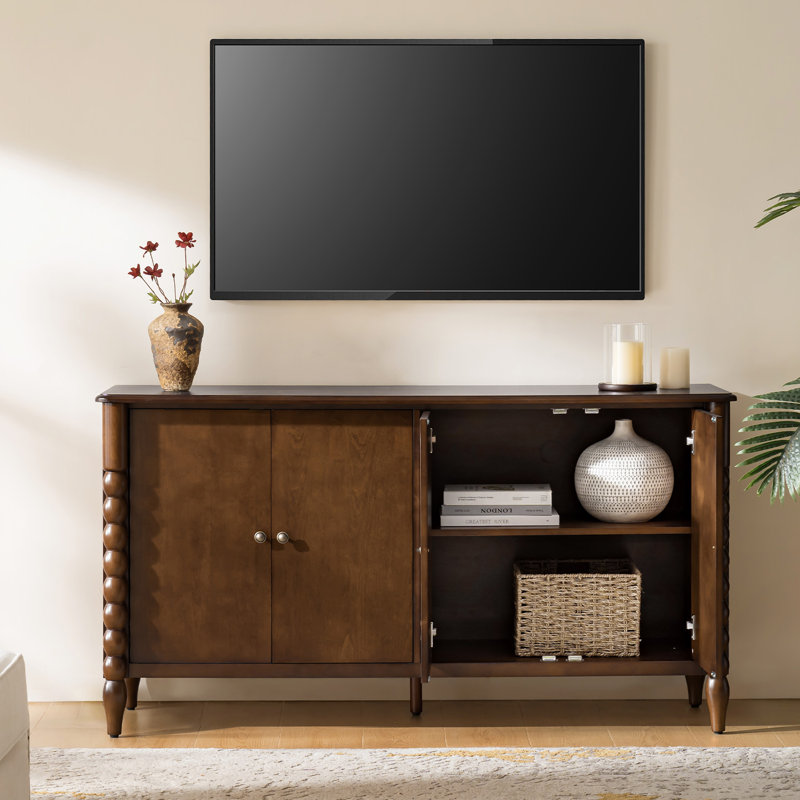Buffet 4 portes ALEX Transitional avec tablettes réglables et pieds en bois massif, Noyer