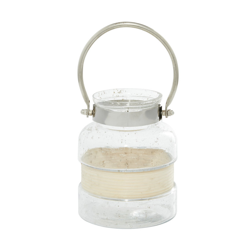 Clear Glass Hanging Candle Lantern with Curved Handle