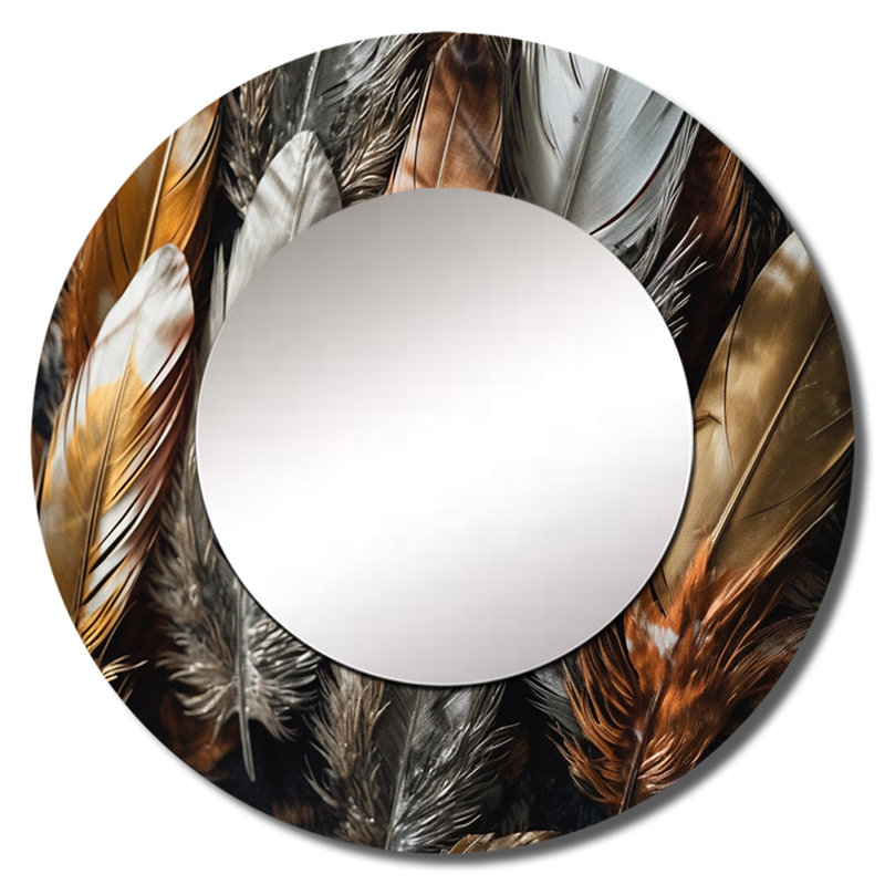Miroir décoratif Gurvansh Gold Feather Extravaganza III - Glam Feather, 36 po x 36 po