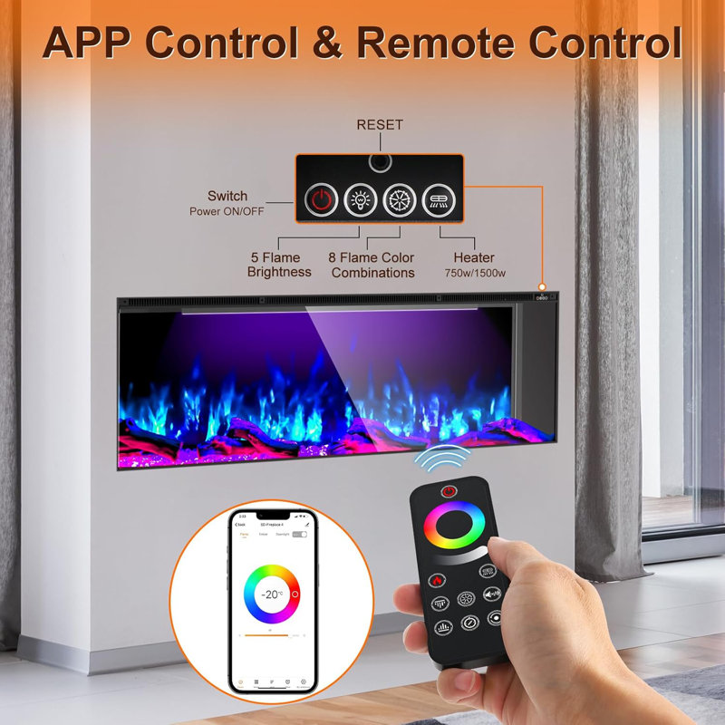 Rupendra 3 Sided Electric Fireplace, Smart Wi-Fi app/Remote Control Fire place, Realistic RGB LED, 21" H x 100" W x 11" D