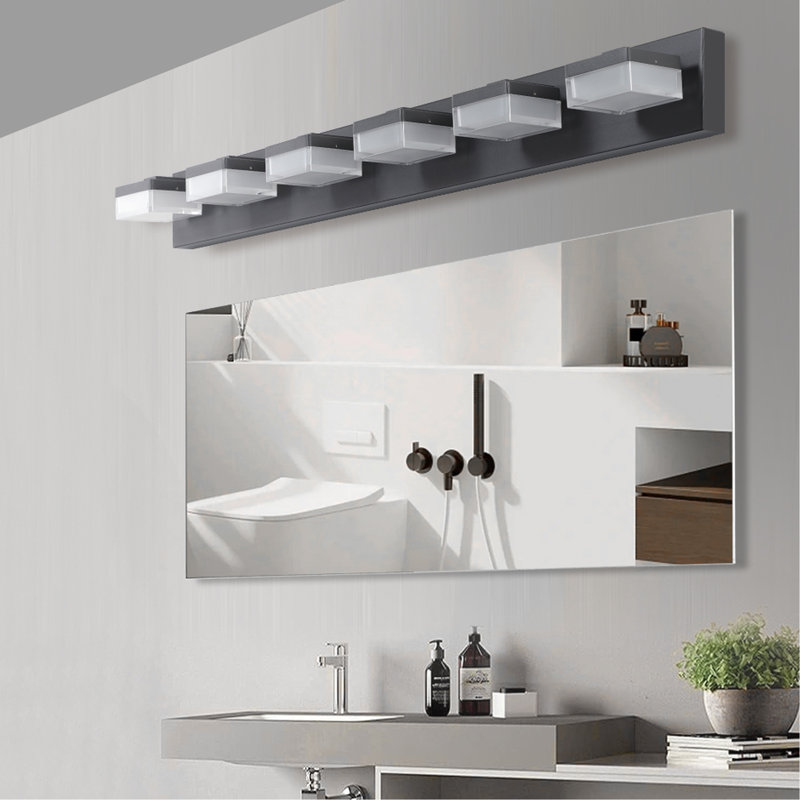Miroir de salle de bain à 6 lumières à DEL noir - pour les salles de bain et les maquillages écoénergétiques, Noir mat